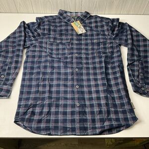 Royal Robbins Deep Blue Covert Cord Cotton Plaid Shirt Button Down Men's Medium